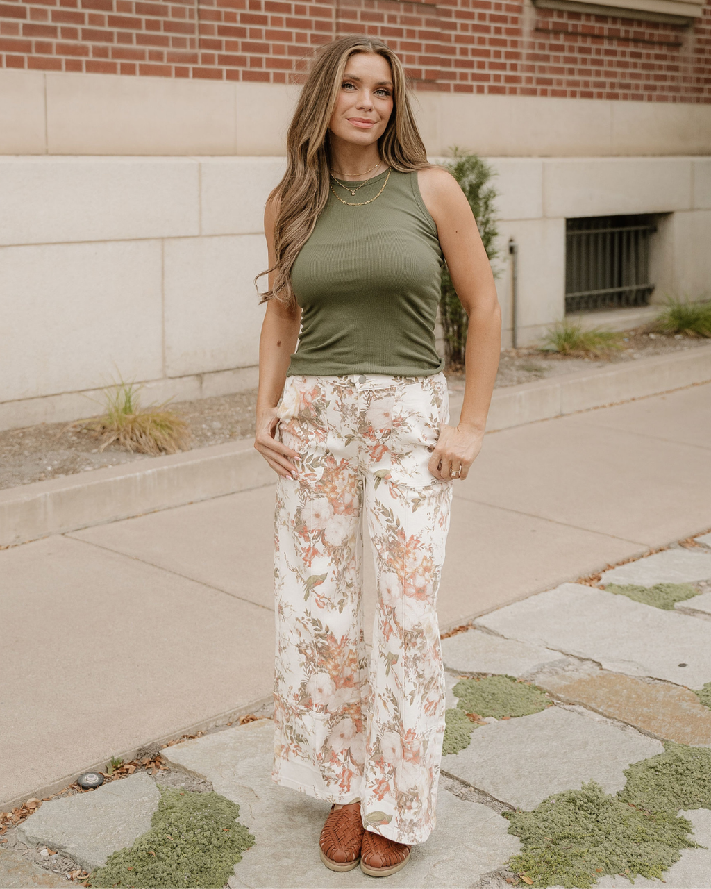 Meadow Vintage Style Floral Print High Waist Wide Leg Jeans
