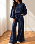 Jane Polka Dot Drawstring Wide Leg Long Sleeve Top Pant Set