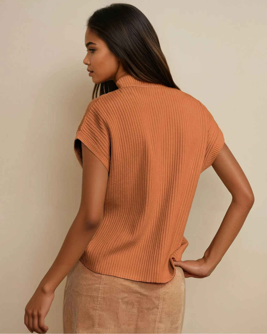 Mya Pocket Ribbed Knit Short Sleeve Sweater