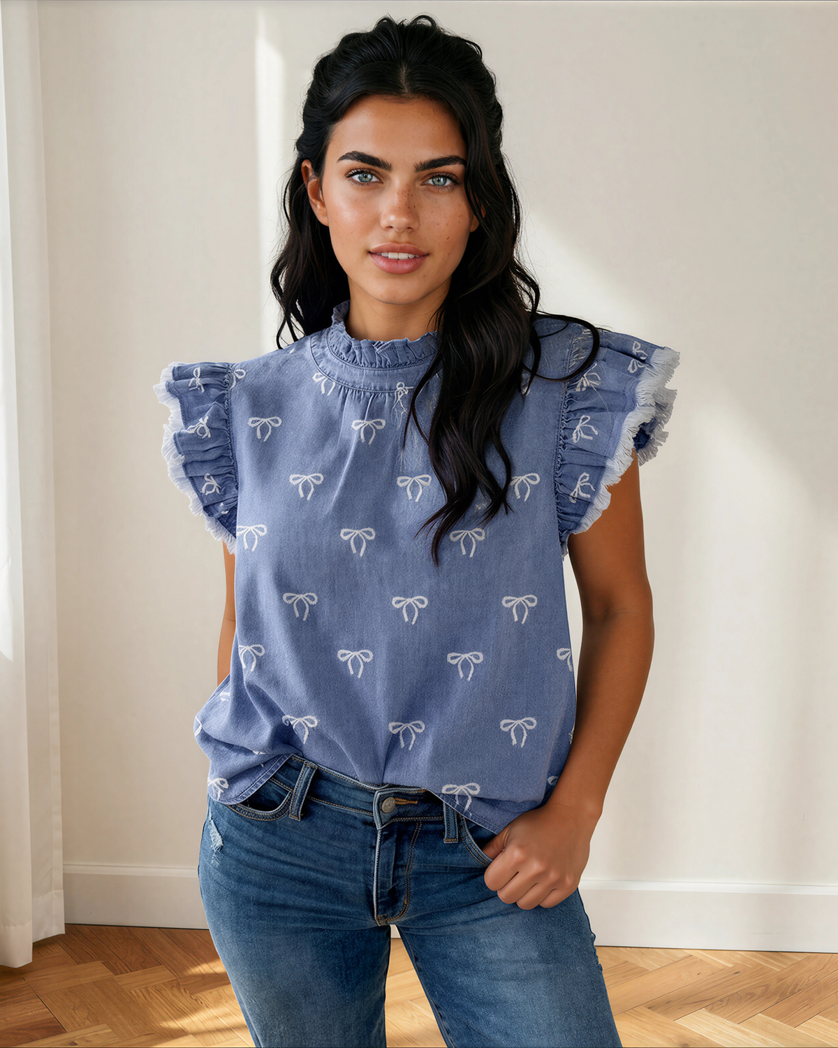 Logan Flutter Sleeve Denim Top